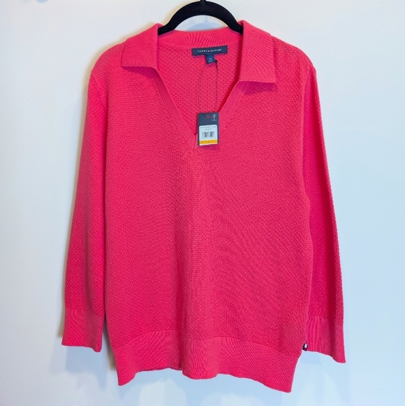 Tommy Hilfiger Sweaters - Tommy Hilfiger Hot Pink Johnny Collar Knit Sweater 3/4 Sleeves Size Small